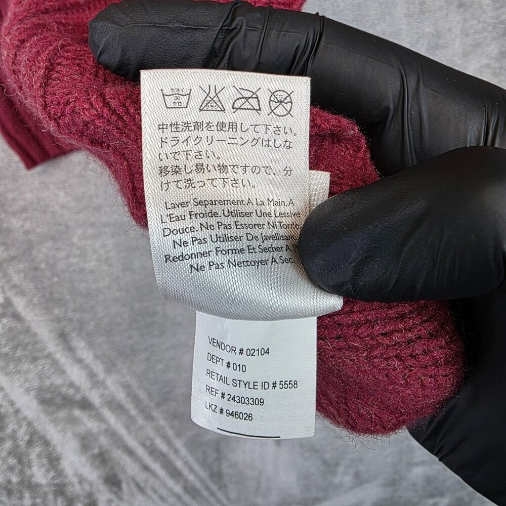 Eddie Bauer Sweater Womens Medium Red Angora V Neck Cable Knit Elbow Patch - Picture 9 of 14